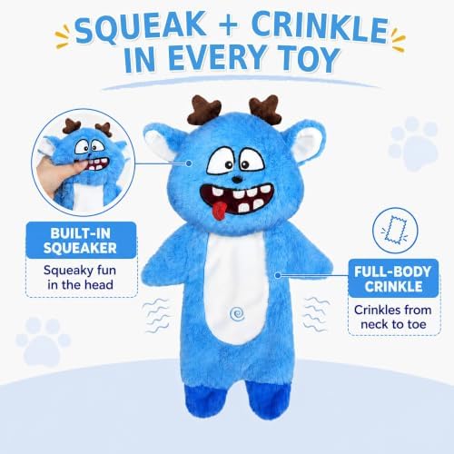 PrimePets 5PCS Plush Crinkle Squeaky Dog Toys for Small Medium Large Dogs