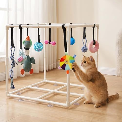 Puppy Play Gym with 15 Toys, Puppy Toys to Keep Them Busy Indoor Play Gym for Mental Stimulation, 23.2" Small Dog Play PVC Frame with Straps