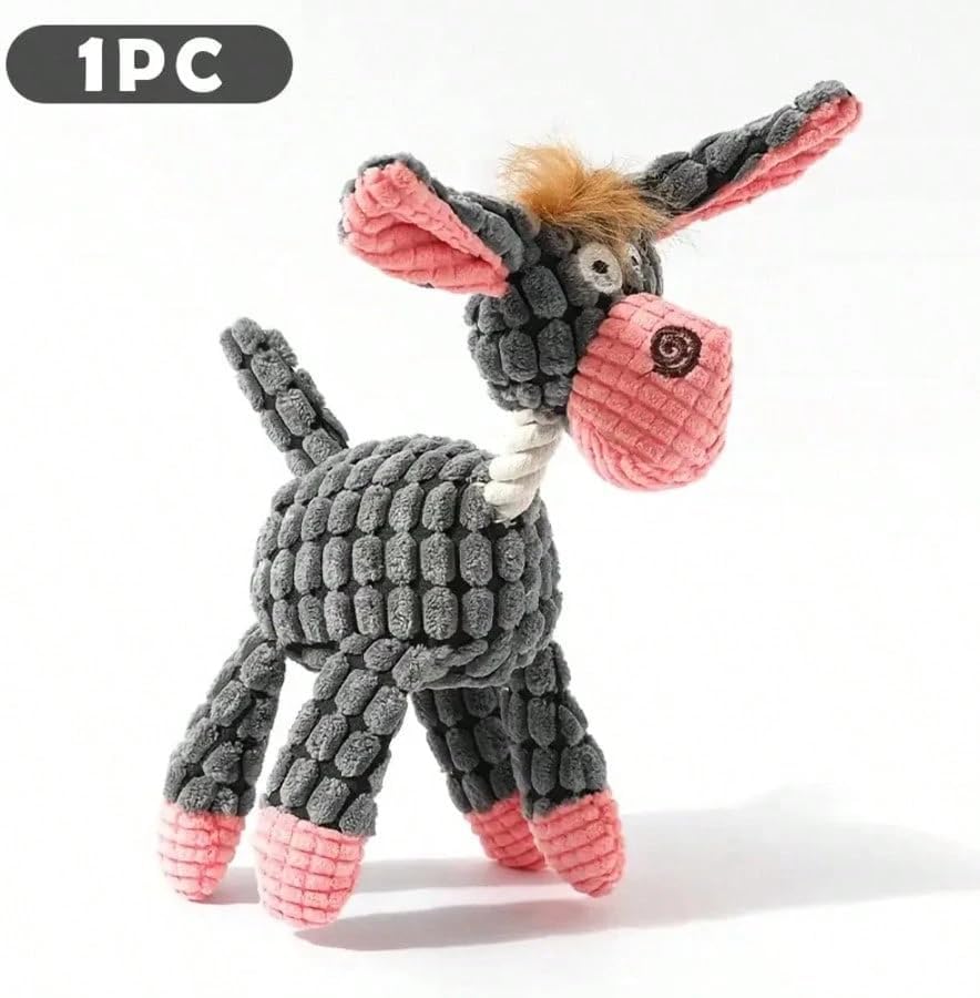 3pcs Dog+Cow+Donkey Squeaker Inside, Knotted Design, Small & Medium Dogs, 9.1 x 6.3 inches, Donkey & Dog Designs