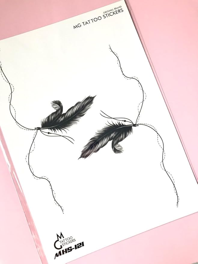 Necklace & Bracelet Temporary Tattoos – Christian Bead Jewelry Design for Neck, Wrist & Foot, Waterproof & Long Lasting Fake Tattoo for Women (Feather necklace)