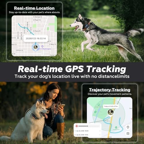 DBDD AI GPS Tracker for Dogs (30lbs+) - Real-Time Location & AI Health Assistant, Electronic Fence Collar for Escape Artists, Waterproof Dog GPS Tracker for Medium Large Dogs, iOS Android