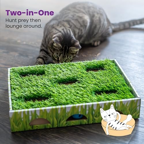 Catstages Grass Patch Hunting Box Cat Toy, Faux Grass & 3 Balls, 10" x 14"