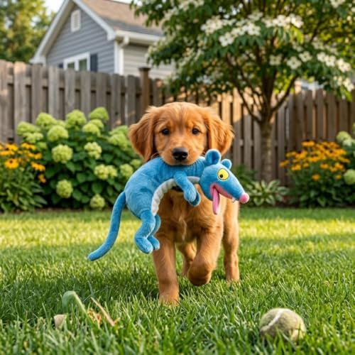 EMMA COLE Plush Squeaky Pet Toy for All Dogs Stuffed Animal Interactive for Cuddling Playing Puppy Teething Chewing(Blue Rat)