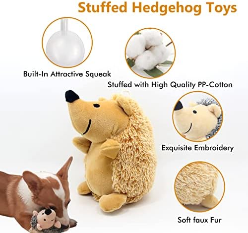 CPYOSN Dog Squeaky Toys, Durable Stuffed Crinkle Plush Dog Chew Toys for Puppy Teething, Interactive Dog Toys for Small, Medium and Large Dogs (Grey+Yellow, Hedgehogs)