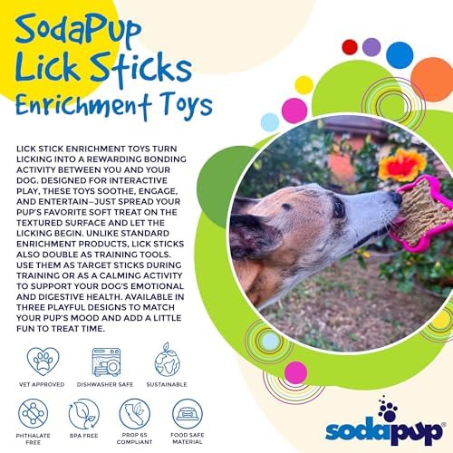 SodaPup Lick Sticks eToy – Durable Interactive Enrichment Toy Made in USA from Non-Toxic, Pet-Safe, Food Safe Material for Bonding, Training, Calming, Mental Stimulation, Oral Health & More
