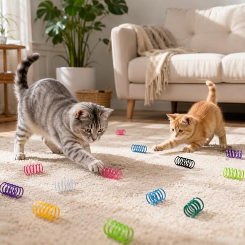 15 Colors Cat Spring Toys (30 Pack), Colorful Interactive Coil Springs for Kittens, Durable Plastic Spiral Springs for Indoor Cats, Ideal for Swatting Biting Hunting & Exercise