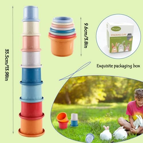 8 Pcs Stacking Cups for Rabbits - Multi-Colored Reusable Rabbit Bunny Toys with Cute Animal Design - Graduated Sized Stackable Toys - Safe Wheat Straw Nesting Toy