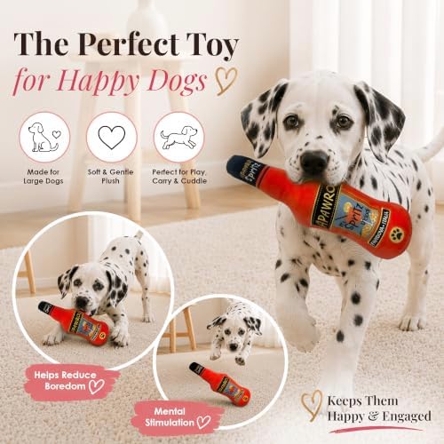 Dog Diggin Designs Apawrol Spritzer Plush Dog Toy | Luxury-Inspired Parody Drink Bottle Dog Toy with Squeaker, Soft Plush Novelty Dog Toy – Shaken, Not Stirred!