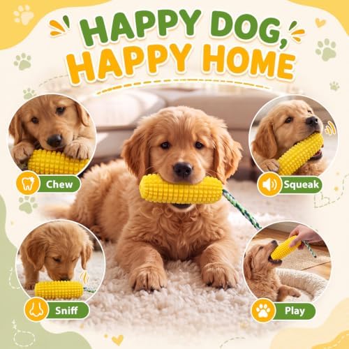Vinsot 5 Pack Corn Dog Chew Toys for Aggressive Chewers, Squeaky Dog Toys