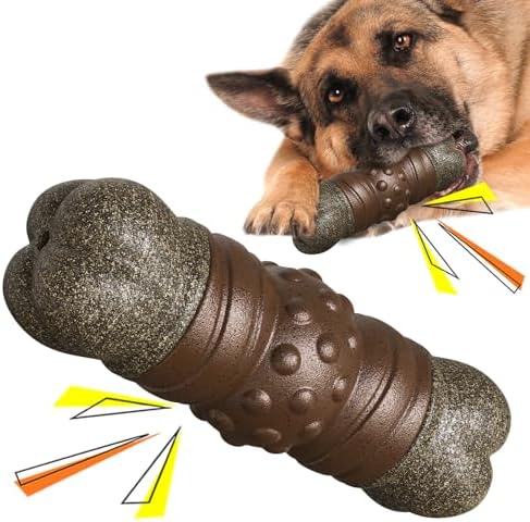 Dog Chew Toys for Aggressive Chewers, Indestructible Tough Squeaky Interactive Dog Toy, Dog Grinding Teeth Mentally Stimulating Chew Toy for Medium/Large Dogs