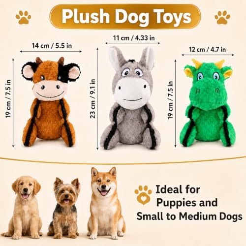 Drmstow 3-Pack Squeaky Plush Dog Toys for Small and Medium Dogs