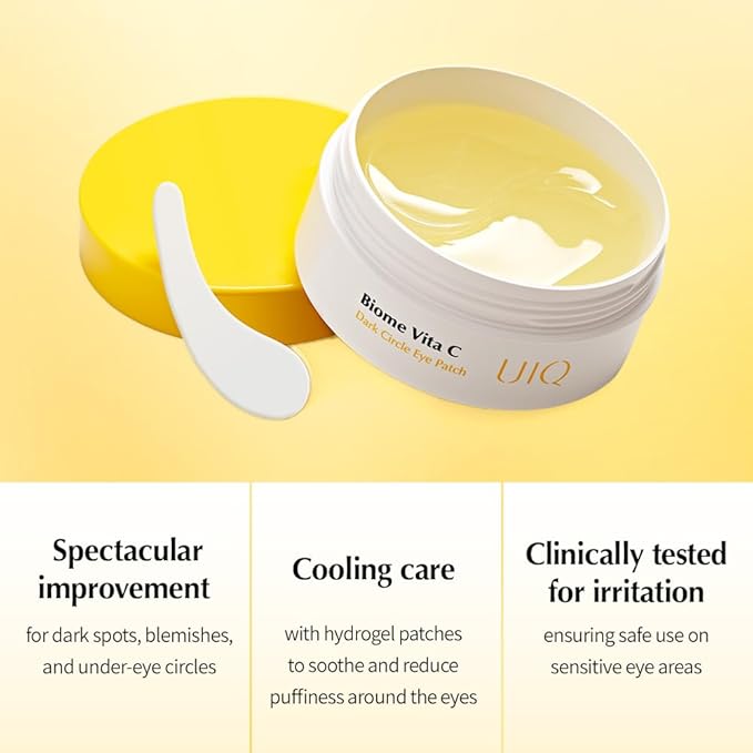 UIQ Biome Vita C Dark Circle Eye Patch for Puffy Eyes and Dark Circles, Under Eye Mask, 60 Under Eye Patches, Vitamin C derivatives eye patch, Korean Skin Care