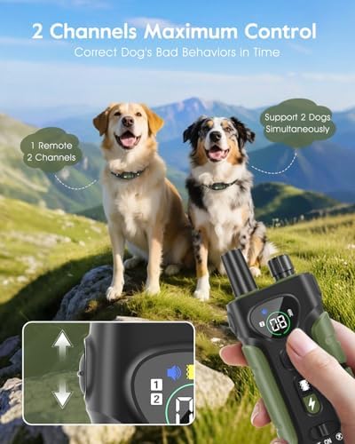 SLOPEHILL Dog Shock Collar 2 Dogs (8-140Lbs),4200FT Dog Training Collar | IP68 Waterproof e Collar with Beep,Vibration,Safe Shock,Flash Light,No Shock Model,Shock Collar for Dogs with Remote,Green