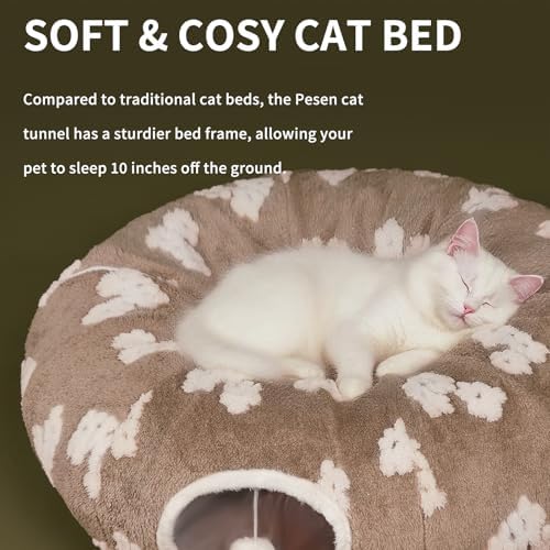 Pesen Cat Tunnel Bed with Soft Cushion for Indoor Cats and Kittens