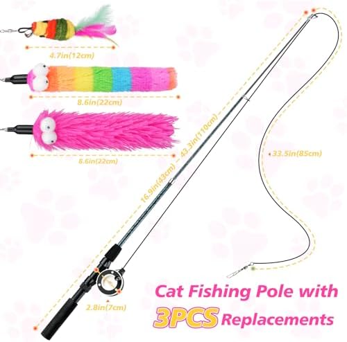 Pawaboo Cat Teaser Wand Toys, Cat Fishing Pole Toy with 3 PCS Feathers