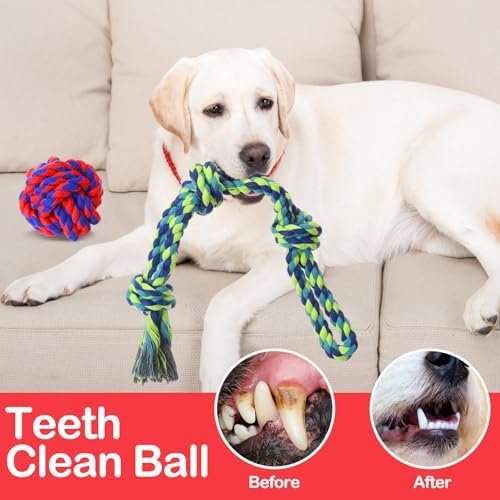 18 Pcs Dog Rope Toys Set Interactive Cotton Chew Toys for Aggressive Chewers 3 Knots Rope Balls for Medium Small Dog Puppy Tug of War Pet Teeth Cleaning Fun Training Birthday Gifts