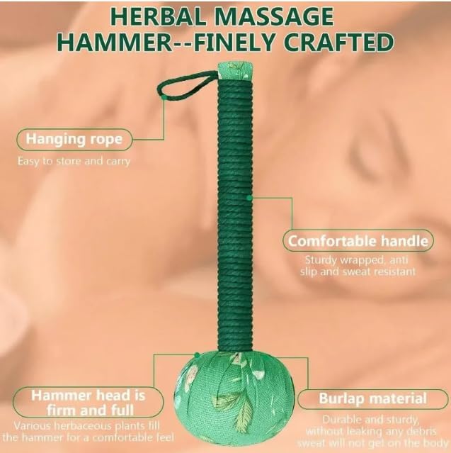 Lymphatic Drainage Massager，Mugwort Massage Hammer Herbal Wormwood Massage Tool Meridian Tapping Stick，Manual Full Body Back Shoulder Neck Relief, Muscle Stress Reduction Wormwood (Daisy, 40CM)