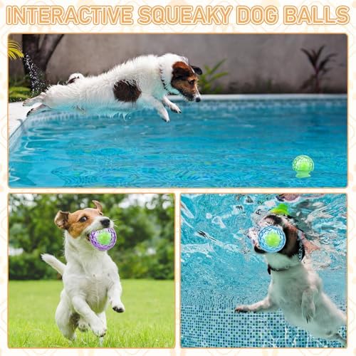 Shappy 4 Pcs 2.76'' Squeaky Dog Balls Diamond Textured TPR Summer Floating Pool Dog Balls Water Interactive Fetch Toy for Aggressive Chewers Chew Teething Pet Toys for Small Medium Dogs Puppy Training