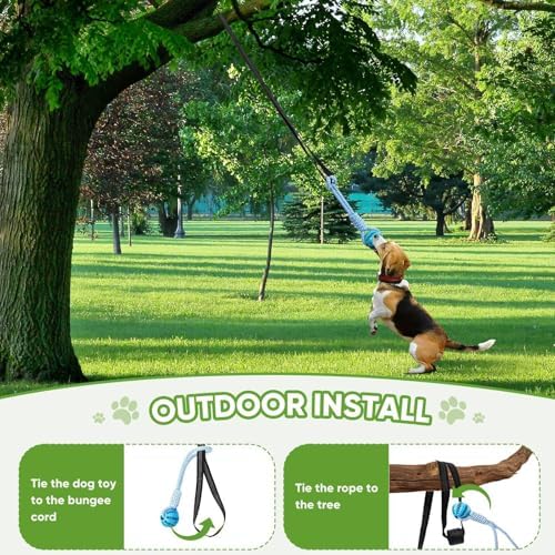 Dog Bungee Toy 5.2ft for Medium Dogs,Interactive Dog Tug of War Toys Set, Bungee Tether Set with Rope & Ball for Hanging on Trees, Doors,Not for Aggressive Chewers