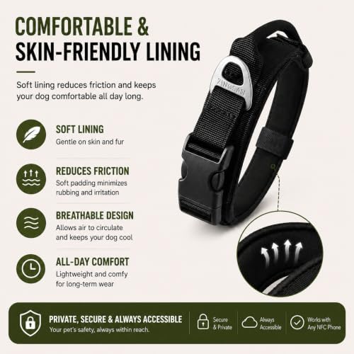 Tactical Dog Collar with NFC Smart ID Tag for Medium and Large Dogs