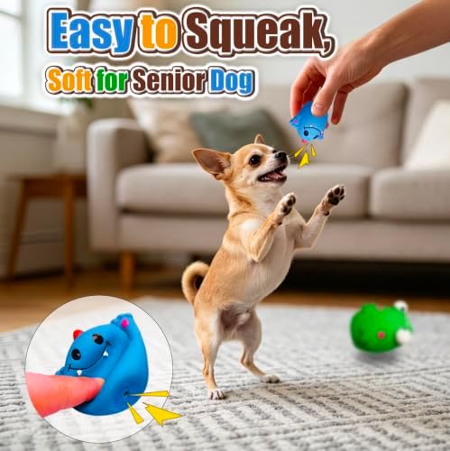 HOLYSTEED Squeaky Dog Toys for Small Dogs, Mini Breed, 1.9" Latex Ball Oval