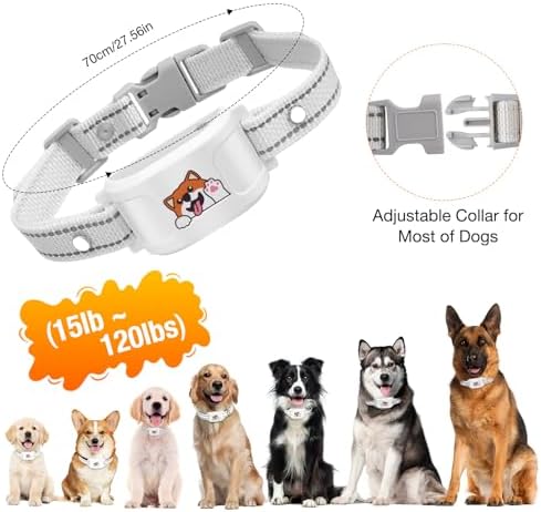 GPS Wireless Dog Fence System Outdoor, No Subscription App Geo-Fence 3280ft, 60-164ft Bluetooth Training Collar, IP67 Waterproof Rechargeable, 7-Day Battery, Auto Sleep/Wake (White-1)