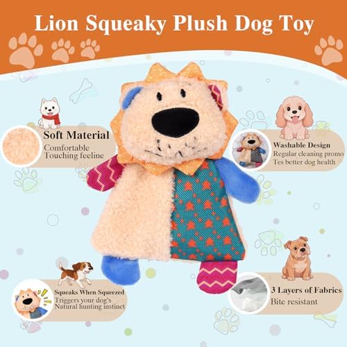 Dog Squeaky Crinkle Plush Lion Toys for Chewers
