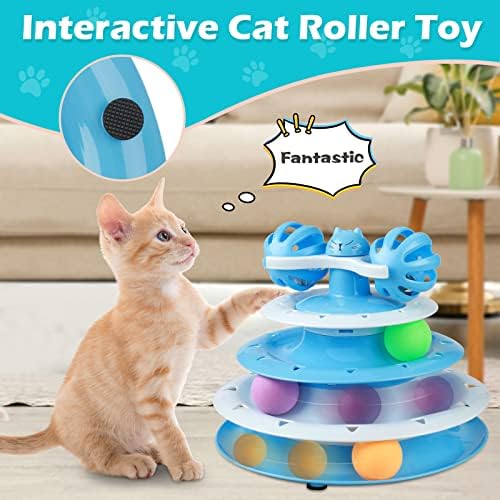 UPSKY Cat Toy Roller 4-Level Turntable with Colorful Balls and Bell Ball | Puzzle Kitten Toys, Sturdy Structure, Detachable Design, Easy to Assemble, Anti-Slip, Reduces Boredom for Indoor Cats