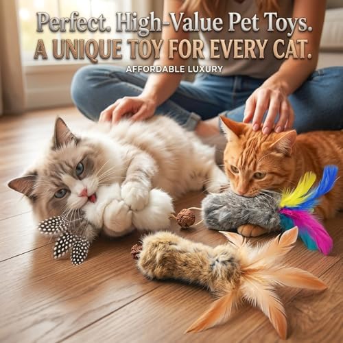 3 PCS Cat Rabbit Feather Fur Silvervine Crinkle Kicker Play Toy for Cats Indoor