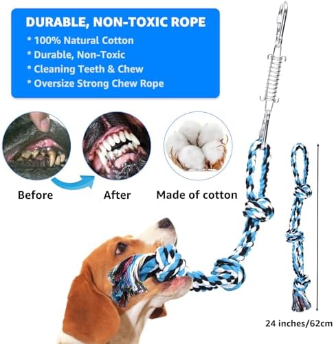 LOOBANI Spring Pole Toy for Pitbull: Bungee Tug War Toys，Blue