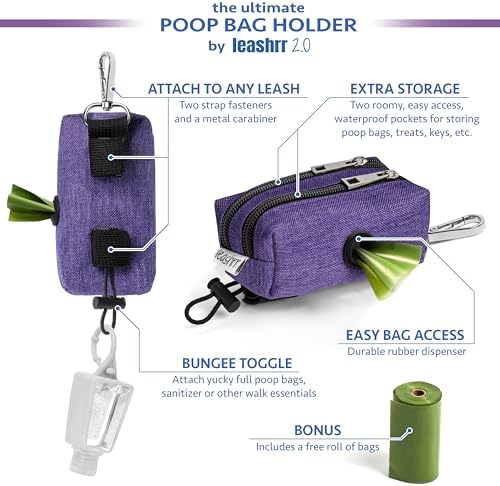 Dog Poop Bag Holder for Leashes and Treat Holder with 2 Waterproof Pouches | Poop Bag Dispenser for Pet Waste Bags and Walking Accessories + 1 Free Roll