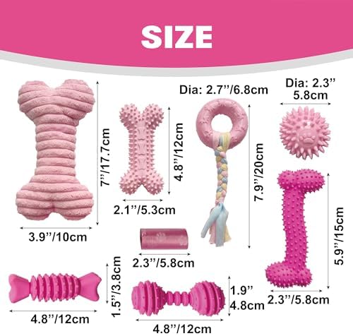 PetLike 8PCS Puppy Teething Toys Set - Interactive Dog Chew Toys with Ball & Cotton Ropes Safe & Durable Teething for Small Puppies (Pink)