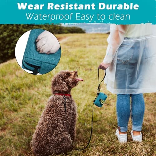 PetBonus Dog Poop Bag Holder, Portable Pet Waste Bag Dispenser, 2 Pouches for Treats and Walking Accessories, Fit All Leashes, Includes 1 Roll of Dog Poop Bags (Lagoon Blue)