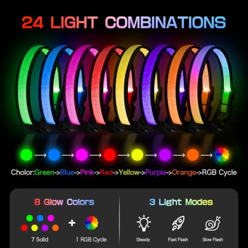 LED Dog Collar Light Up, USB Rechargeable Multicolor Glow Collar for Dogs