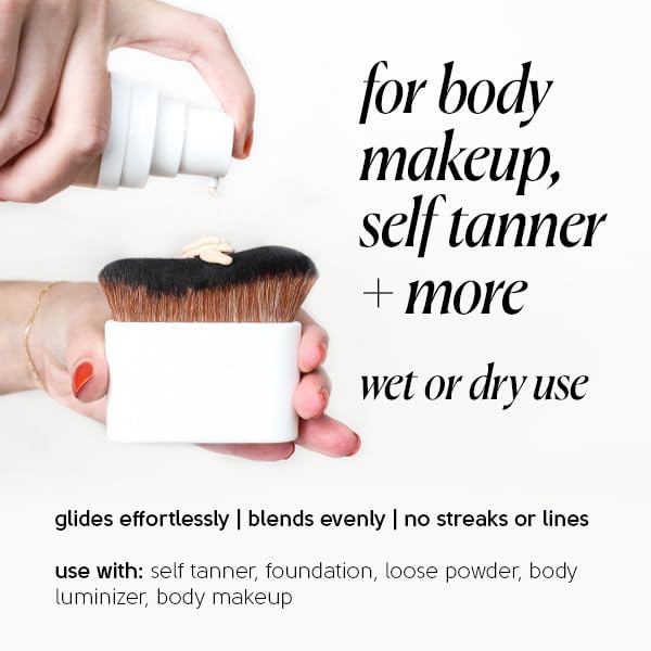 Tinge Body Makeup & Brush Bundle, 48-Hour Medium Coverage Tint with Hyaluronic Acid, Semi-Matte, Water & Transfer Resistant, Vegan, Kabuki Brush for Streak-Free Blending, Deep Neutral, 3.38 Fl Oz