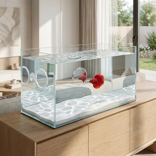Betta Fish Toys Set - Floating Betta Mirror with Ball & 2 Training Ring Hoop, Interactive Enrichment Toys for Fish Tank Accessories, Agility Exercise Kit to Reduce Boredom
