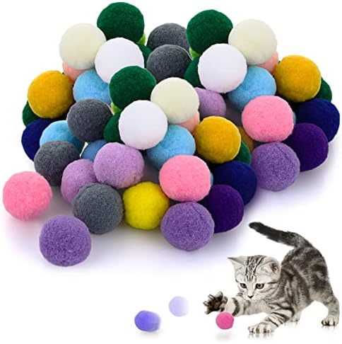 Molain Large Cat Toy Balls, Soft Cat Balls 1Inch Kitten Pom poms Ball Cat Play Toy (50 Pcs)
