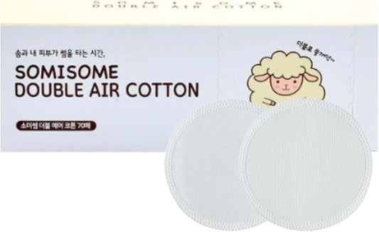 Double Air Cotton Pads - Premium Korean Facial Cotton Rounds for Makeup Removal and Skincare, Lint-Free, Hypoallergenic, 70 Count