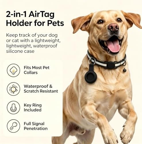 GPS Tracker for Dogs & Cats, Smart Pet Tracker, iOS Compatible Pet Locator, Lightweight Collar Tracking Tag with Protective Holder, No Monthly Fee
