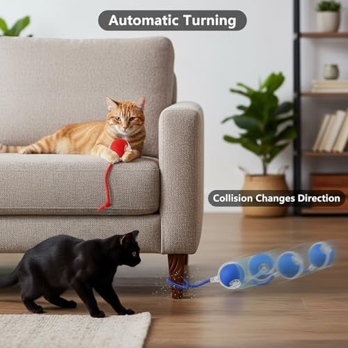 Interactive Cat Toys Ball for Cats - Upgrade Automatic Cat Toys for Indoor Cats, 3 Modes 2 Speed Moving Cat Ball 2PCS (Red Blue)