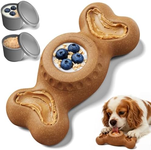 3-in-1 Enrichment Dog Toy for Aggressive Chewers, Frozen Treat Toy & Interactive Treat Dispenser with Peanut Butter Grooves, Long Lasting Chew Toy for Large Dogs, Easy to Clean, Brown