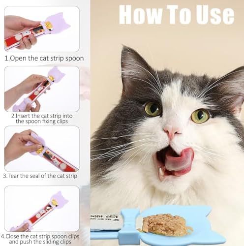 3pcs Cat Strip Feeders with 1pc Can Spoon, 3in1 Lickable Squeezable Creamy Treat, Wet Treats Dispenser, Cat Treat Spoon Squeeze