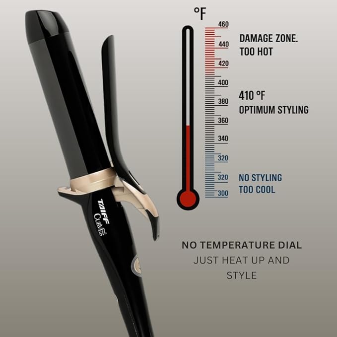 TAIFF Curves Professional Black Titanium Curling Iron – High-Performance Hair Curler & Rizadora para Cabello with Dual Voltage | Fixed Temperature 410°F | 1 1/2”