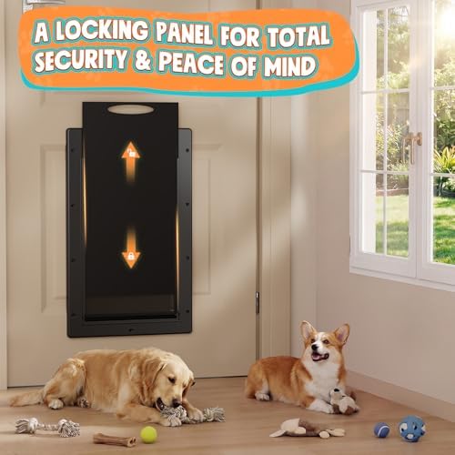 Large Dog Door for Door, Pets Up to 100lb | Durable Plastic Frame, 2 Magnetic Flaps, Closing Panel, Block Wind & Snow, Easy Install for Interior & Exterior Doors