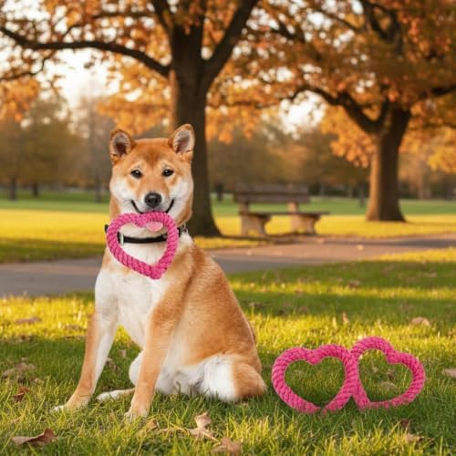 Pink Cute Dog/Cat Chew Toys, Dog Toys for Chewers, Heavy Duty Dental Dog Rope Toy for Dogs, Creative Love Heart Shaped Interactive Rope Dog Toys, Cotton Puppy Teething Chew Tug Toy Dark Pet Supplies