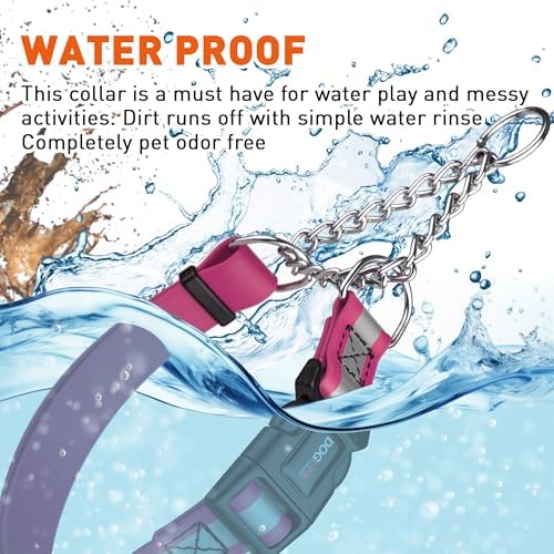 Dogline Reflective Martingale Collar for Dogs with Quick Release Buckle – Biothane Dog Collar with Herm Sprenger Assembly Chain – Waterproof No Pull Dog Collar, L 20”-26”, Passionfruit Pink