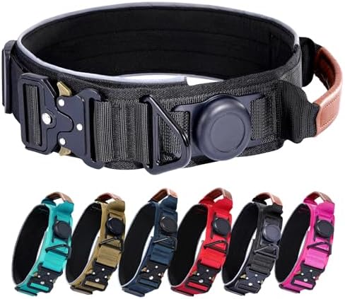 2" Tactical Dog Collar with Airtag Holder & Handle for Medium Dogs (Black)