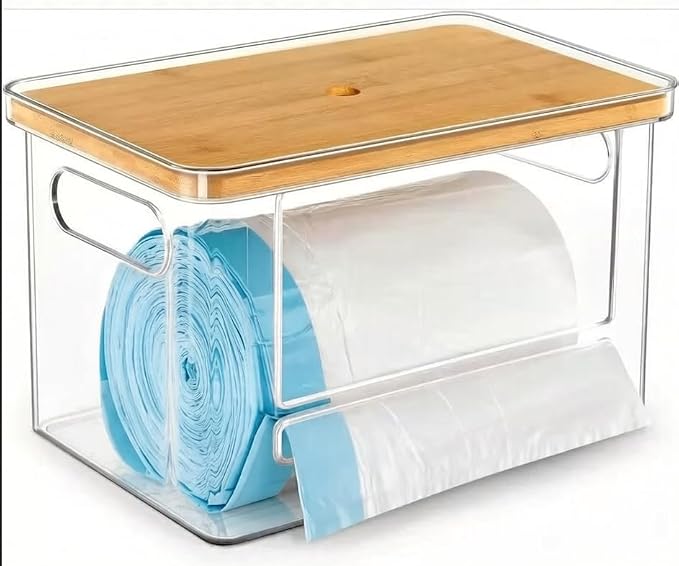3-in-1 Cat Treats Organizer, Pet Food Storage and Cat Litter Box Liner Dispenser | Stackable and Clear Design to Maximize the Storage Space