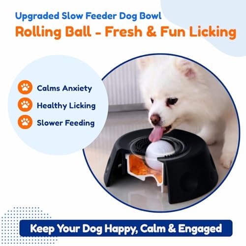 Lick and Roll Bowl for Dogs - Slow Feeder with Rolling Ball, Anxiety Relief
