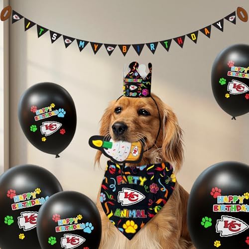 NFL Kansas City Chiefs Birthday Party Banner Licensed Football Team Dog & Cat Birthday Decoration, NFL Dog Birthday Party Set and Costume, Football Fan Pet Party Supplies, Team-Themed Pawty Celebration Backdrop for Birthday Photos